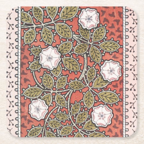 Wild Rose Art Illustration Flower Vintage Square Paper Coaster