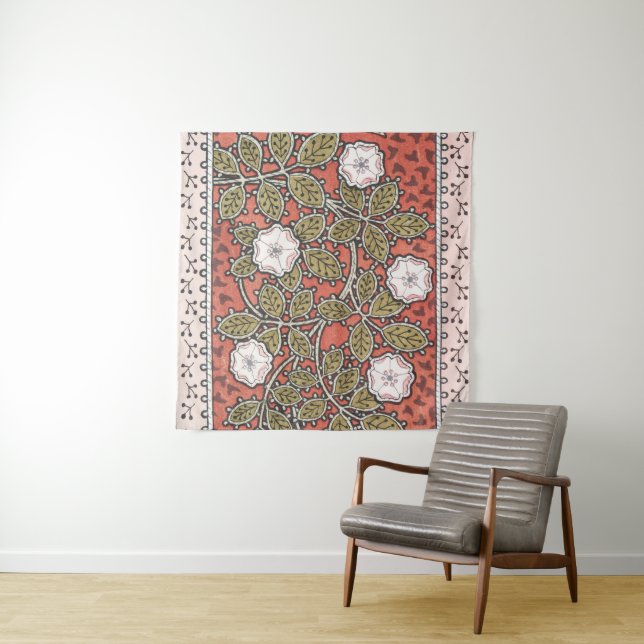 Wild Rose Art Illustration Flower Vintage Tapestry (In Situ)
