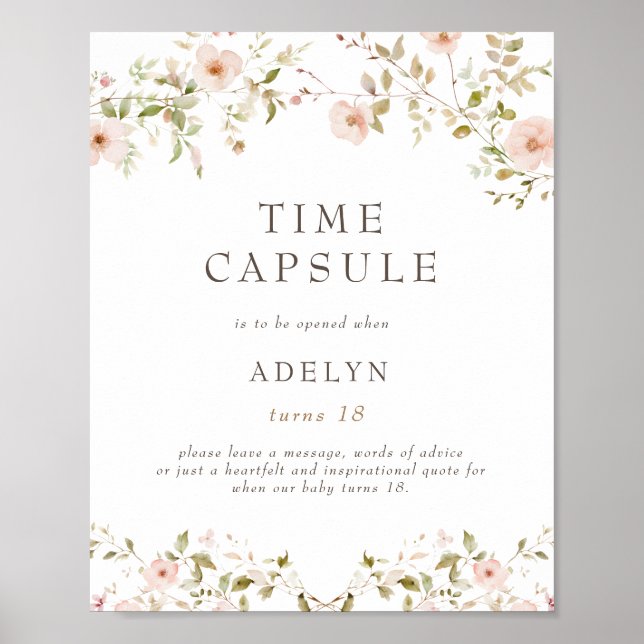 Wild Rose Baby First Birthday Time Capsule Sign (Front)