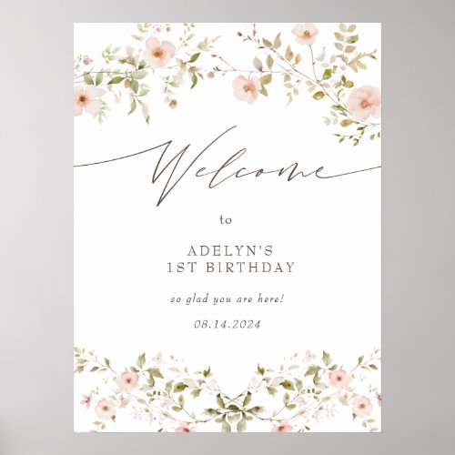 Wild Rose Baby First Birthday Welcome Sign