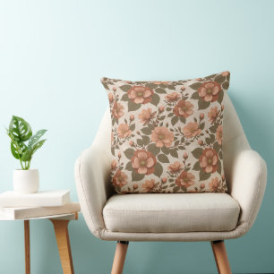 Wild Rose Blooms In Earthy Shades Of Terracotta Throw Pillow