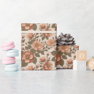 Wild Rose Blooms In Earthy Shades Of Terracotta Wrapping Paper