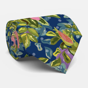 Wild rose, blue background, wild rose, roses neck tie