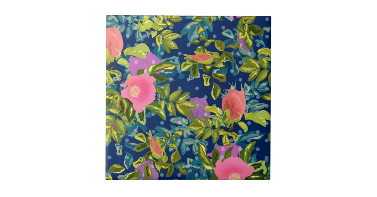 Wild rose, blue background, wild rose, roses, pink ceramic tile | Zazzle