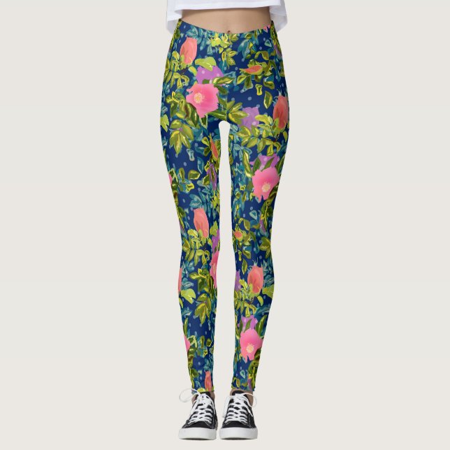 Wild rose, blue background, wild rose, roses, pink leggings (Front)