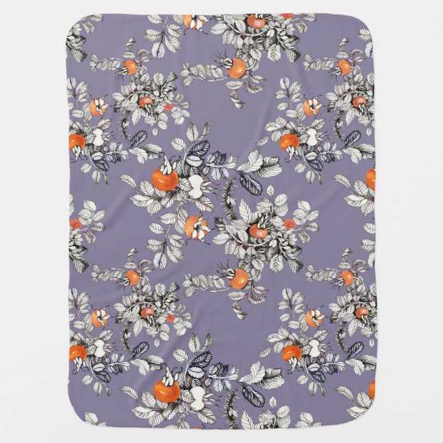 Wild Rose Branches: Purple Pattern. Baby Blanket (Front)