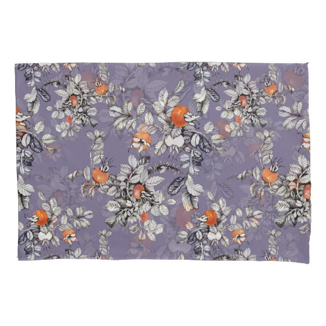 Wild Rose Branches: Purple Pattern. Pillow Case (Front)