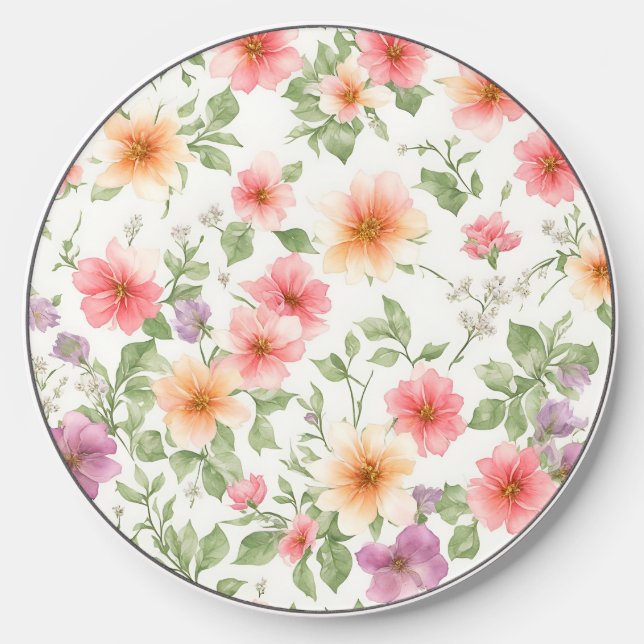 Wild Rose Elegant Pink and Purple Pattern Wireless Charger (Front)