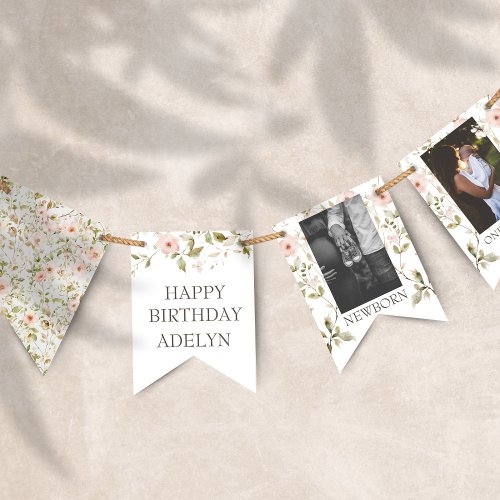 Wild Rose First Birthday Photo Bunting Flags