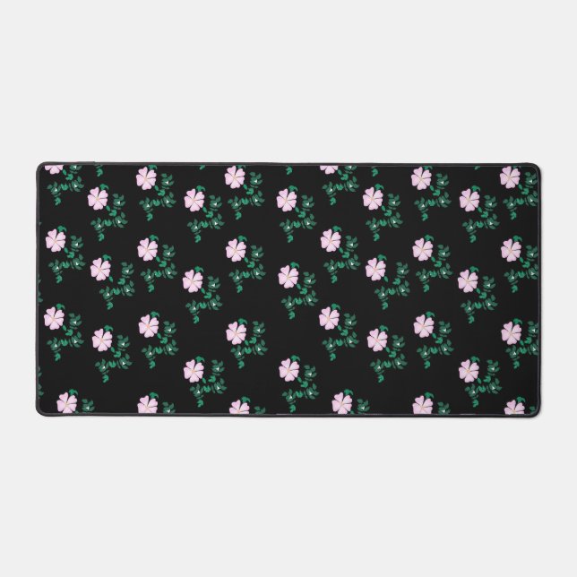 Wild Rose - Floral Pattern on Black Background  Desk Mat (Front)