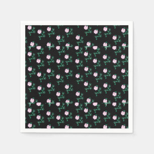 Wild Rose - Floral Pattern on Black Background Napkins