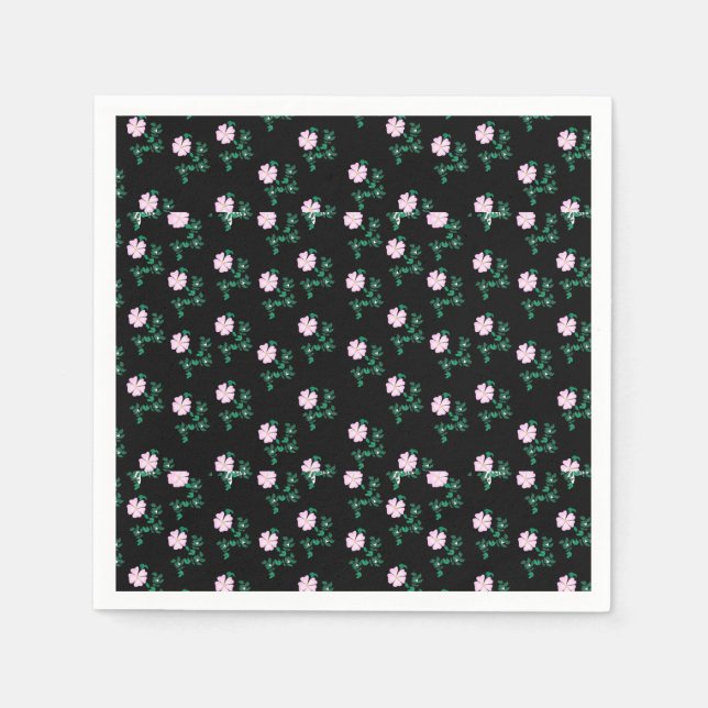 Wild Rose - Floral Pattern on Black Background  Napkins (Front)