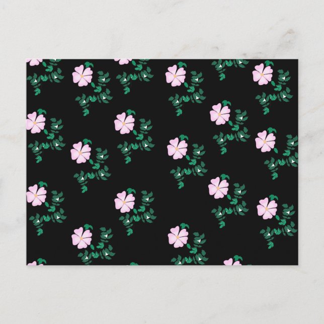 Wild Rose - Floral Pattern on Black Background  Postcard (Front)