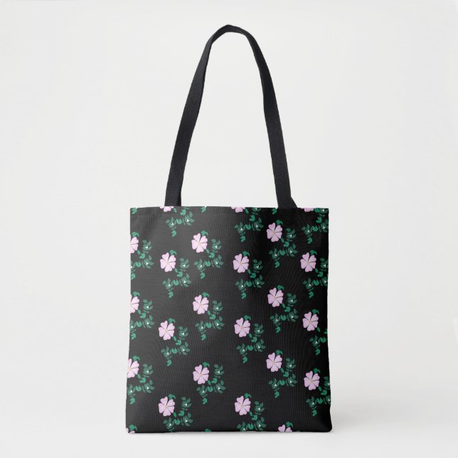 Wild Rose - Floral Pattern on Black Background  Tote Bag (Front)