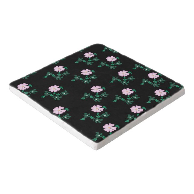 Wild Rose - Floral Pattern on Black Background Trivet (Corner)
