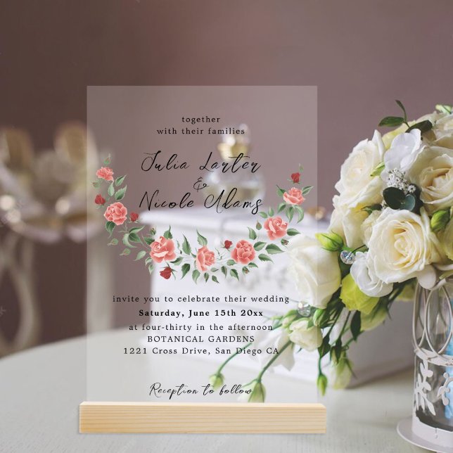 Wild Rose Floral Petals Garden Affair Wedding Acrylic Invitations (Creator Uploaded)