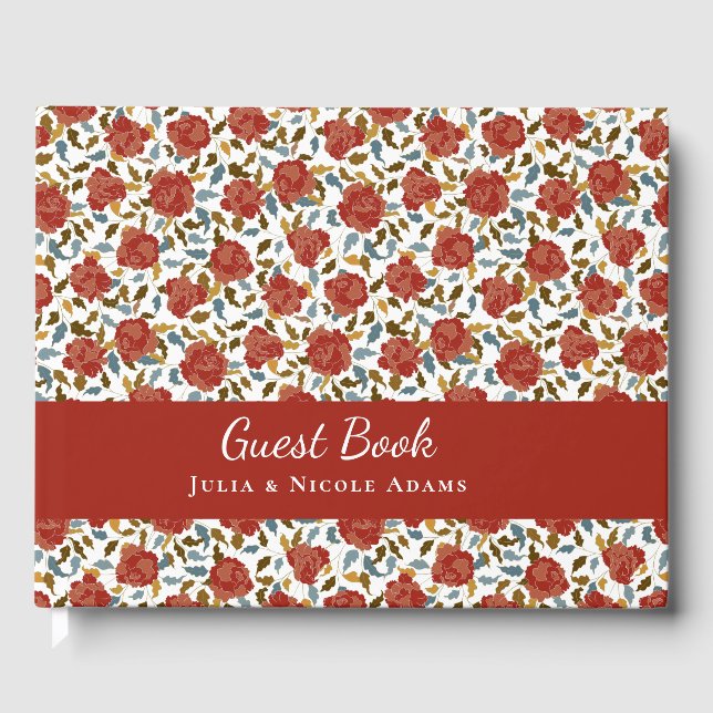 Wild Rose Floral Petals Garden Affair Wedding Guest Book (Front)