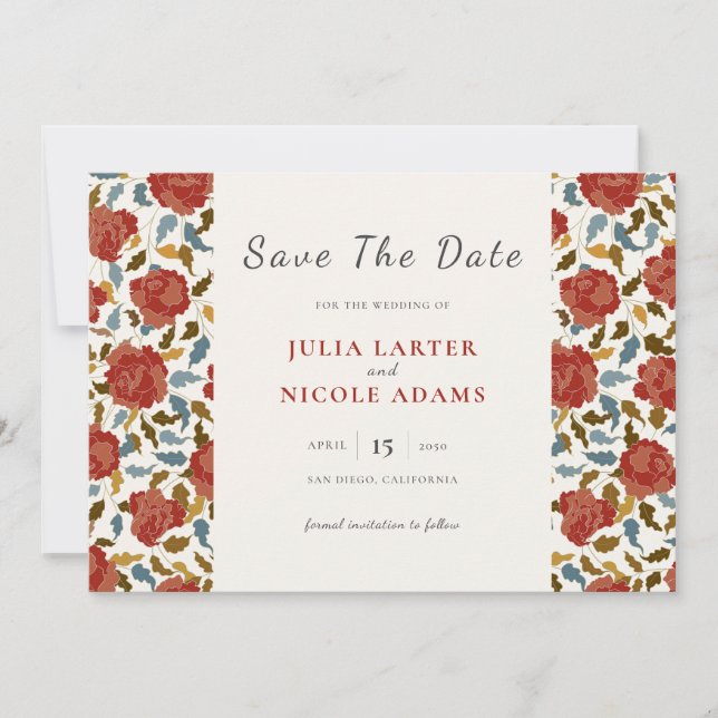 Wild Rose Floral Petals Garden Affair Wedding Save The Date (Front)