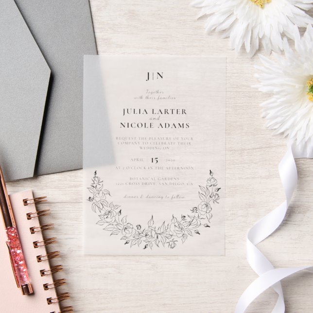 Wild Rose Floral Petals Garden Affair Wedding Vellum Invitations (Wedding)