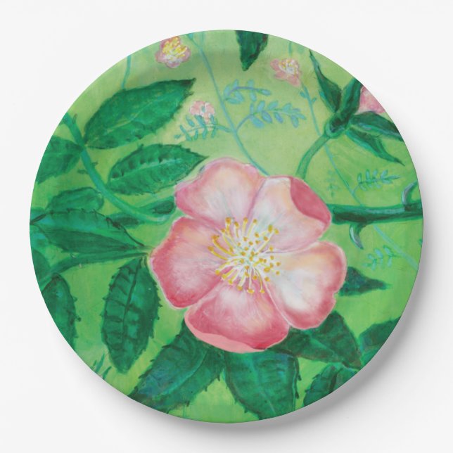 Wild rose flowers Illustration  Paper Plates (Front)