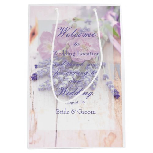 Wild Rose  Lavender Summer Flower Wedding Medium Gift Bag