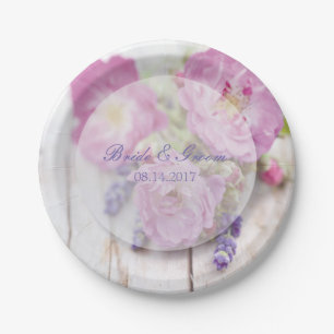 Wild Rose & Lavender Summer Flower Wedding Paper Plates