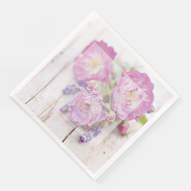 Wild Rose & Lavender Summer Wedding Paper Dinner Napkins (Corner)