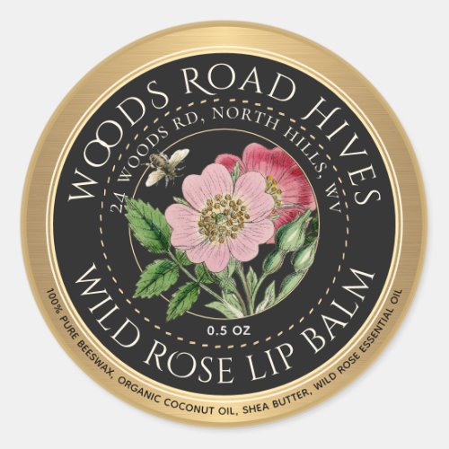 Wild Rose Lip Balm with Bee Black Gold Mini Label