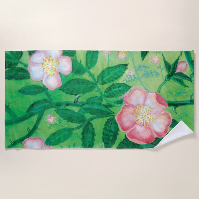 Wild Rose Rosa Canina flowering  Beach Towel (Front)