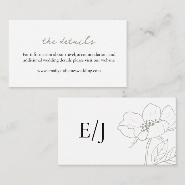 Wild Rose Sage Wedding Enclosure Card (Front/Back)