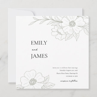 Wild Rose Simple Wedding Invitation in Sage
