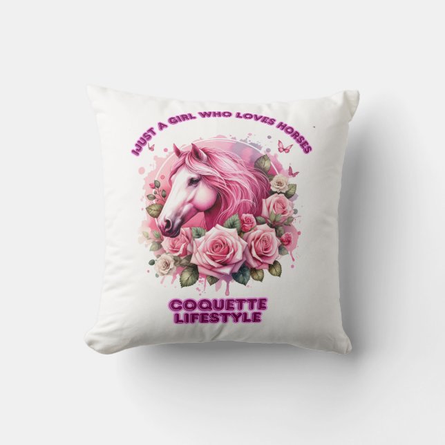"Wild Rose Spirit"Coquette Woman T Shirt Throw Pillow (Front)