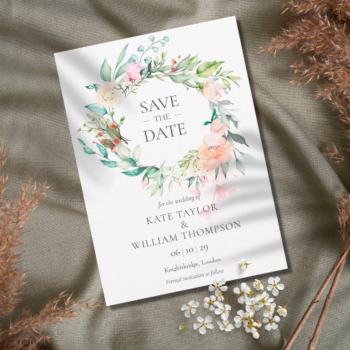 Wild Rose Watercolour Garland Save the Date Card