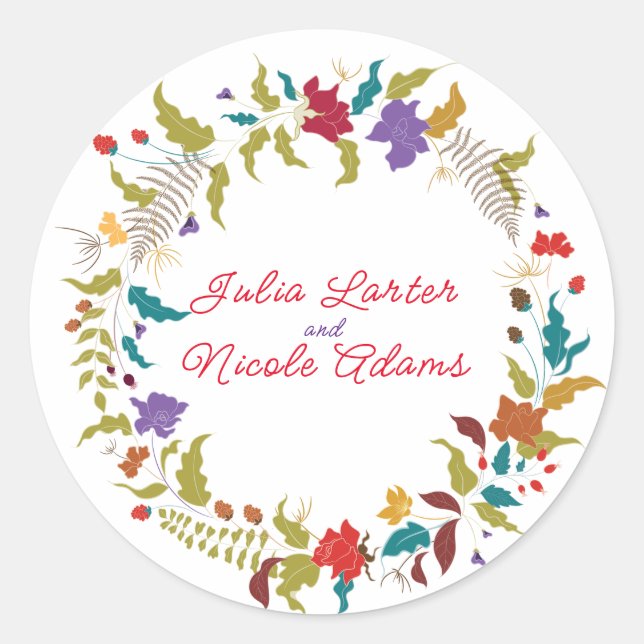Wild Rose Woods Exotic Flower Garden Wedding Classic Round Sticker (Front)
