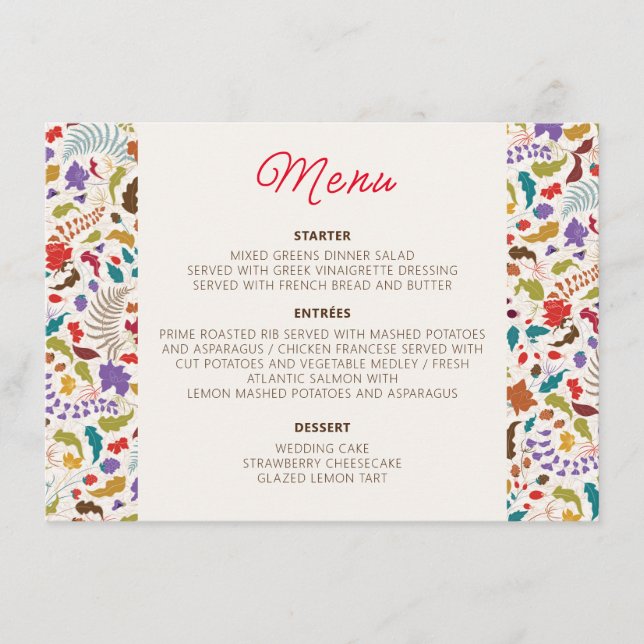 Wild Rose Woods Exotic Flower Garden Wedding Menu (Front)