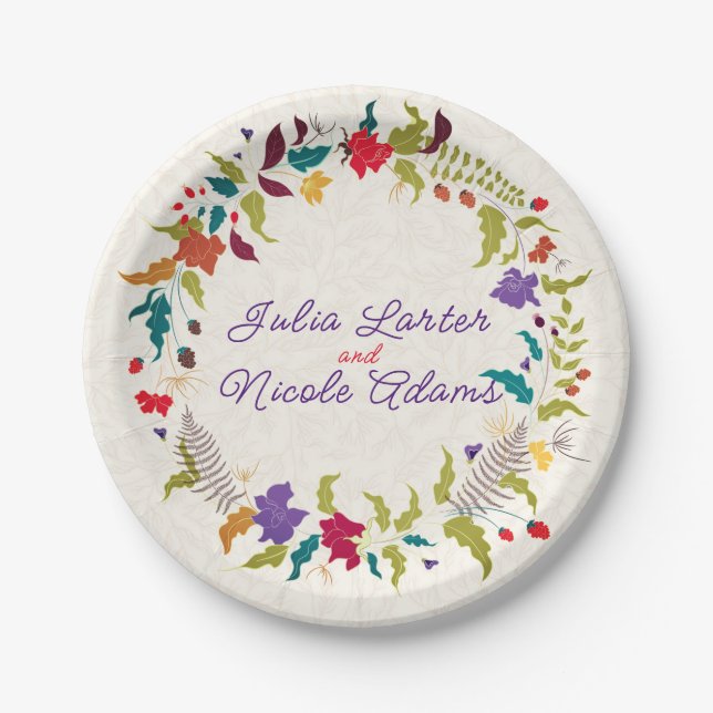 Wild Rose Woods Exotic Flower Garden Wedding Paper Plates (Front)
