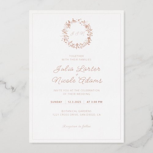 Wild Rose Woods Flower Monogram Wedding Foil Invitation