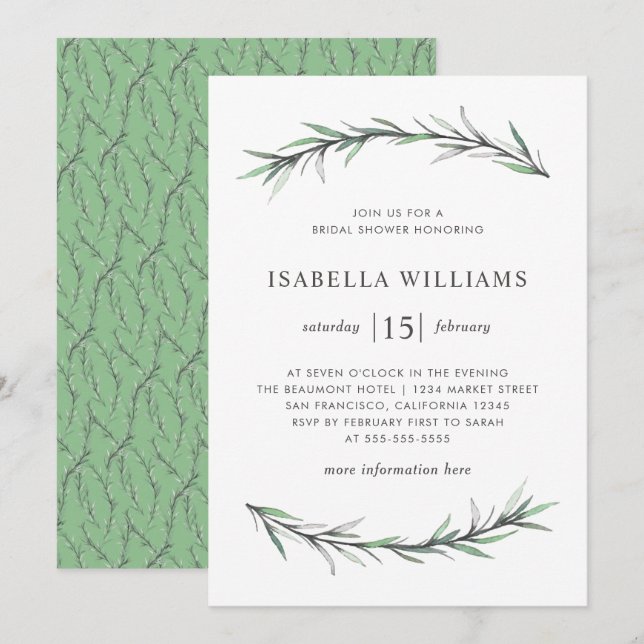 Wild Rosemary Botanical Bridal Shower Invitation (Front/Back)