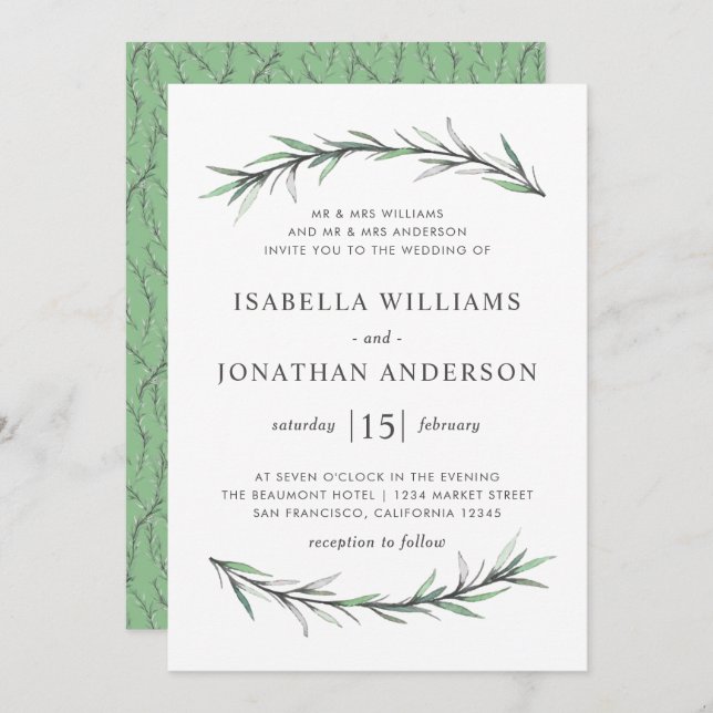 Wild Rosemary Botanical Wedding Invitation (Front/Back)
