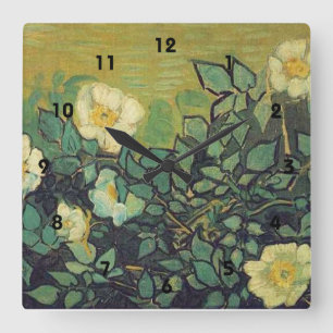Wild Roses,1890.  Vincent van Gogh. Square Wall Clock