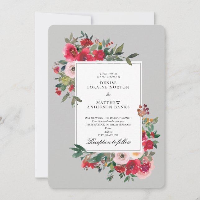 Wild Roses and Antarctica Gray Invitation (Front)