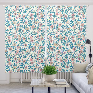 Wild roses and butterflies /pink/blue/off white blackout curtains