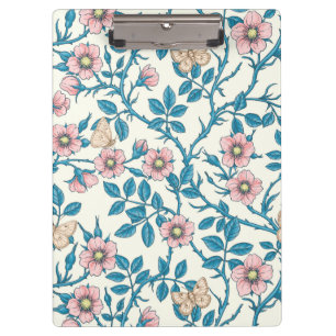 Wild roses and butterflies /pink/blue/off white clipboard