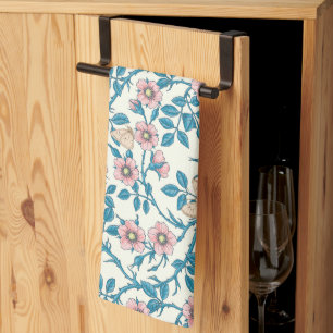 Wild roses and butterflies /pink/blue/off white kitchen towel