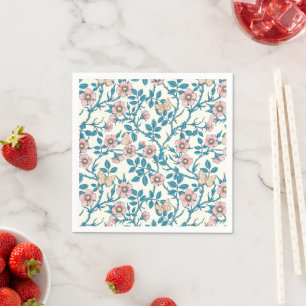 Wild roses and butterflies /pink/blue/off white napkins