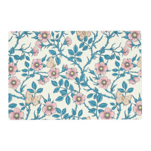 Wild roses and butterflies /pink/blue/off white placemat