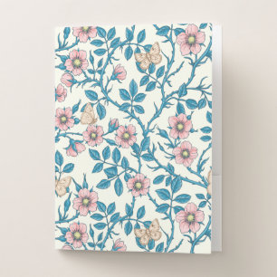 Wild roses and butterflies /pink/blue/off white pocket folder