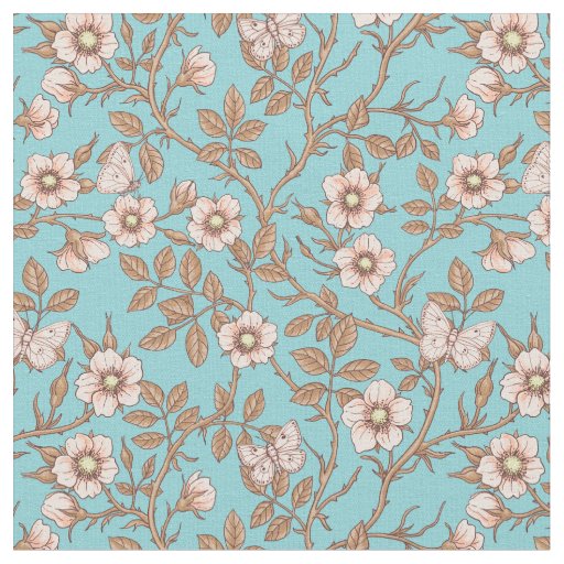 Wild roses and butterflies /pink/brown/pool fabric