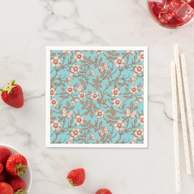 Wild roses and butterflies /pink/brown/pool napkins (Insitu)