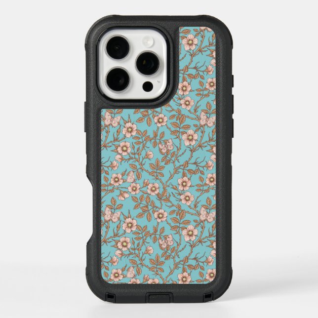 Wild roses and butterflies /pink/brown/pool otterbox iPhone case (Back)